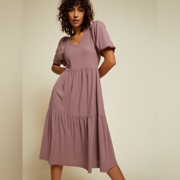 Nation Geri V-Neck Peasant Puff Sleeve Dress- Santa Fe - Picture 1 of 15